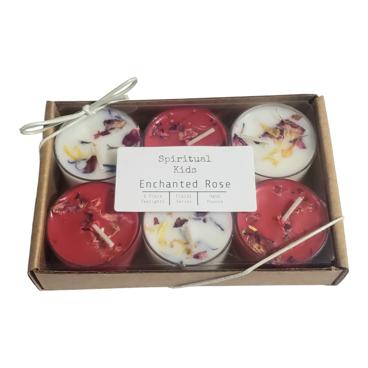 Enchanted Rose All Natural Soy Wax Tealights Hand Poured with Fragrant/Essential Oils and Dried Flowers! | Floral Tealights | Red & White